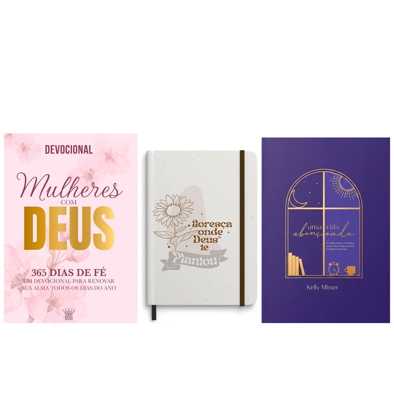 Kit Devocional Mulheres Com Deus | 365 Dias de Fé + Caderno Moleskine | Com Pauta | Floresça Onde Deus Te Plantou + Devocional Uma Vida Abençoada | Kelly Minter