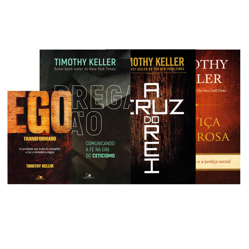 Kit de 4 livros "Pregação" de Timothy Keller, capas escuras com títulos em destaque. — Plenitude