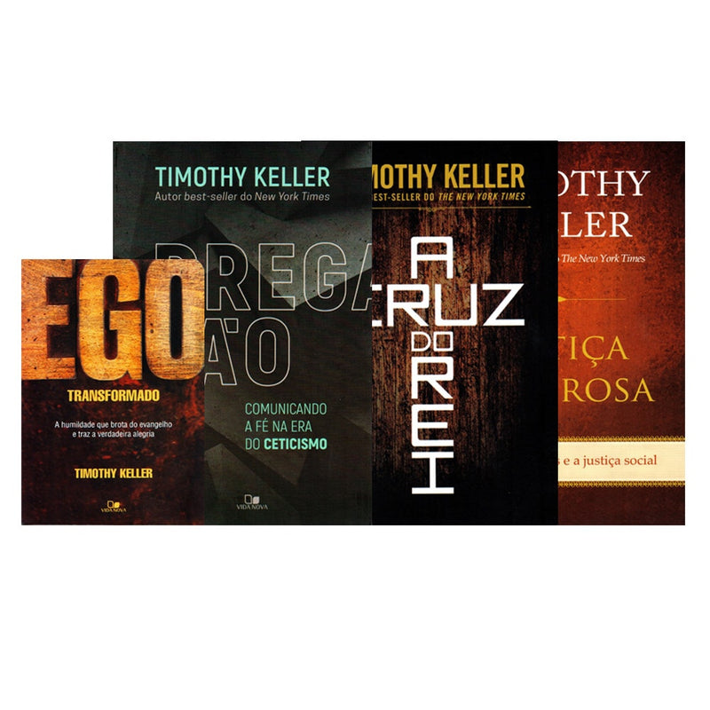 Kit de 4 livros "Pregação" de Timothy Keller, capas escuras com títulos em destaque. — Plenitude
