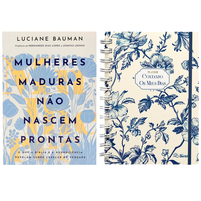 Kit Mulheres Maduras Não Nascem Prontas | Luciane Bauman + Planner Contando os Meus Dias | Capa Floral Azul