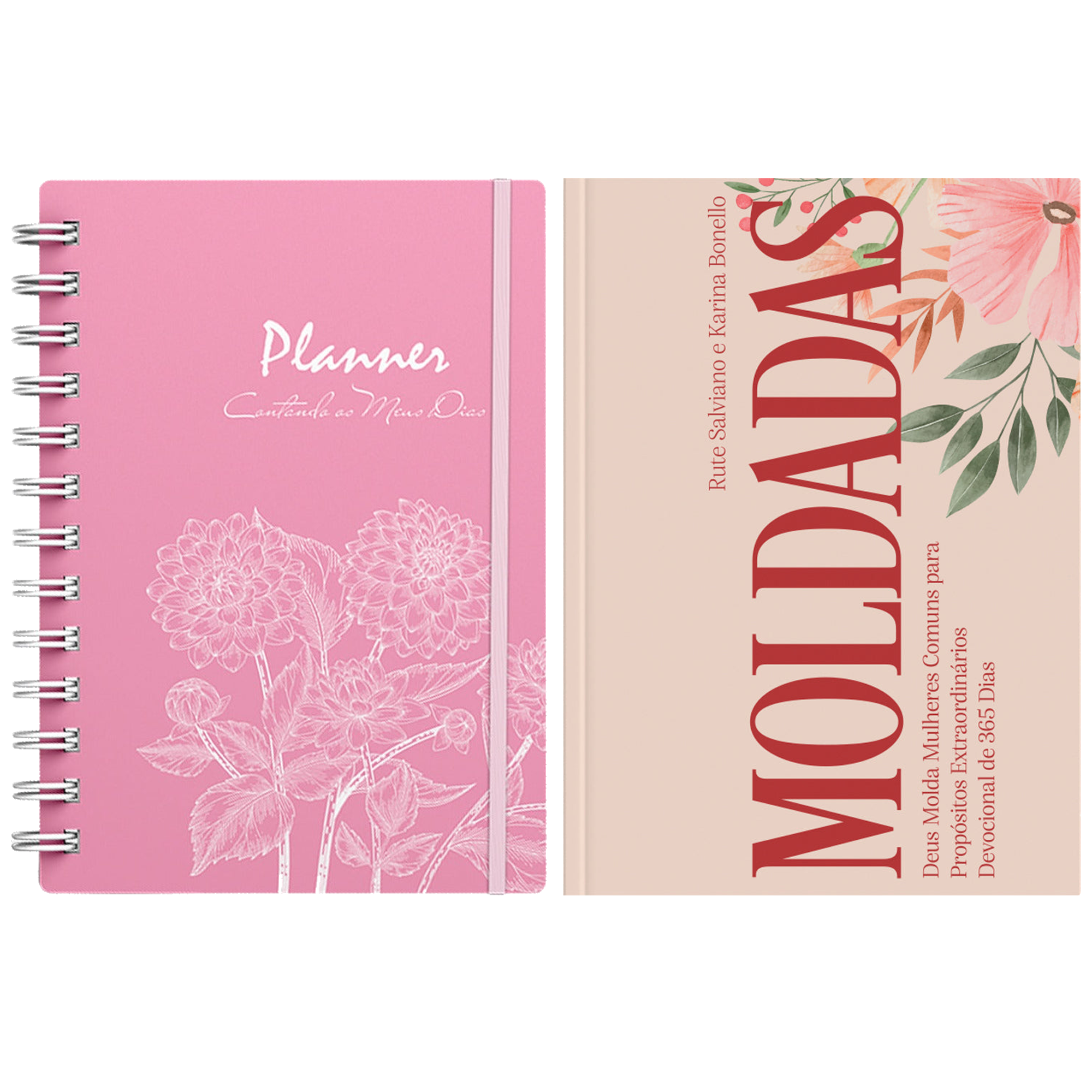 Kit Planner Contando os Meus Dias | Capa Dálias Rosa + Devocional Moldadas | 365 Dias com as Mulheres da Bíblia | Rute Salviano e Karina Bonello