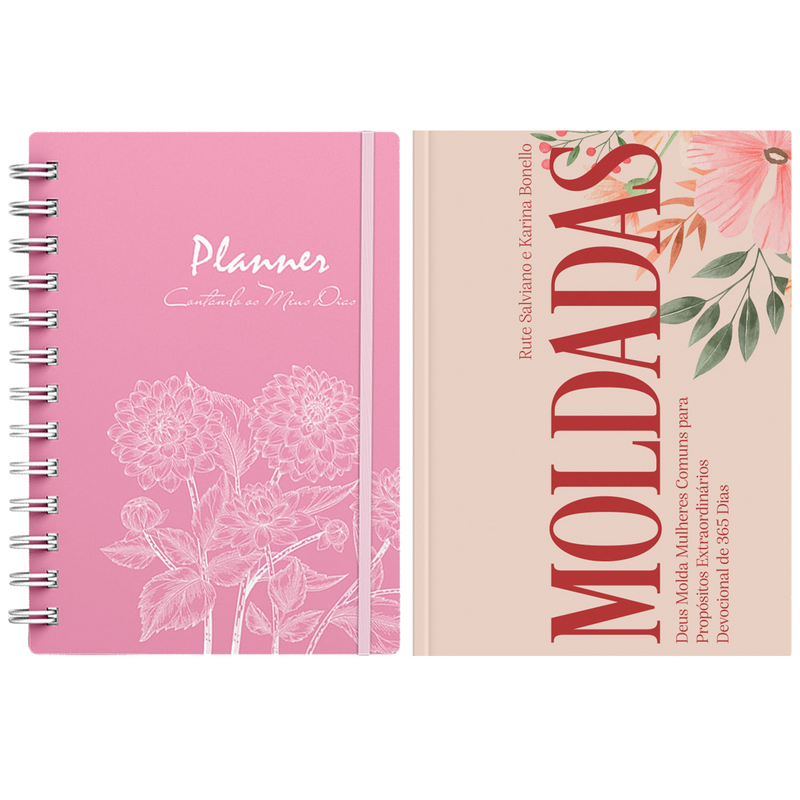 Kit Planner Contando os Meus Dias | Capa Dálias Rosa + Devocional Moldadas | 365 Dias com as Mulheres da Bíblia | Rute Salviano e Karina Bonello