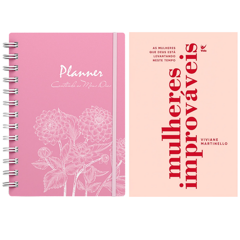 Kit Planner Contando os Meus Dias | Capa Dálias Rosa + Mulheres Improváveis | Viviane Martinello