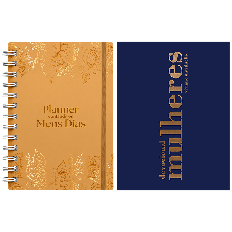 Kit Planner Contando os Meus Dias | Capa Dourada Floral + Devocional Mulheres 2027 | Viviane Martinello