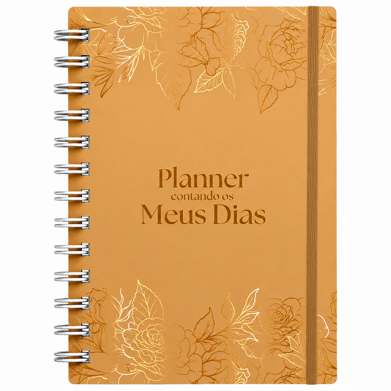 Capa de Planner Contando os Meus Dias | Capa Dourada Floral — item do Kit Planner Contando os Meus Dias | Capa Dourada Floral + Devocional Mulheres 2027 | Viviane Martinello