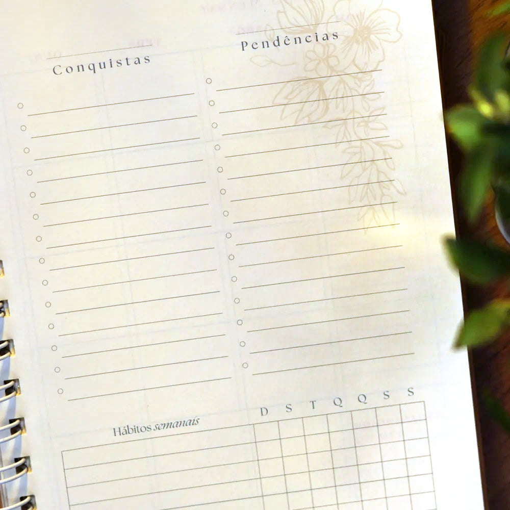 Capa de Planner Contando os Meus Dias | Capa Dourada Floral — item do Kit Planner Contando os Meus Dias | Capa Dourada Floral + Mulheres Improváveis | Viviane Martinello · foto 7