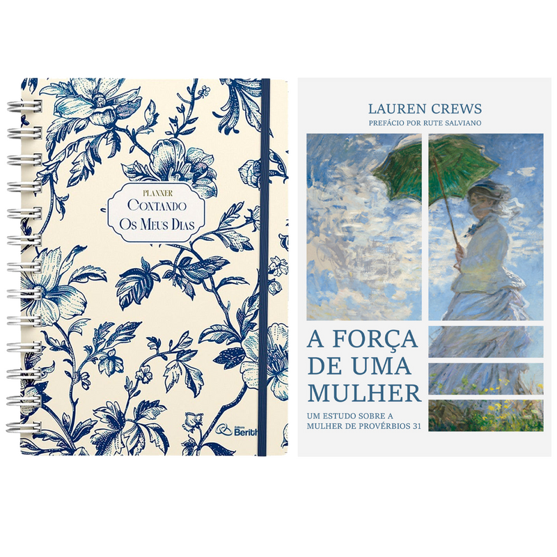 Kit Planner Contando os Meus Dias | Capa Floral Azul + A Força de Uma Mulher | Lauren Crews