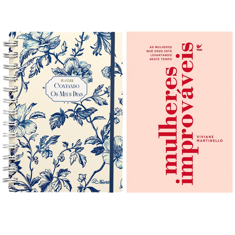 Kit Planner Contando os Meus Dias | Capa Floral Azul + Mulheres Improváveis | Viviane Martinello