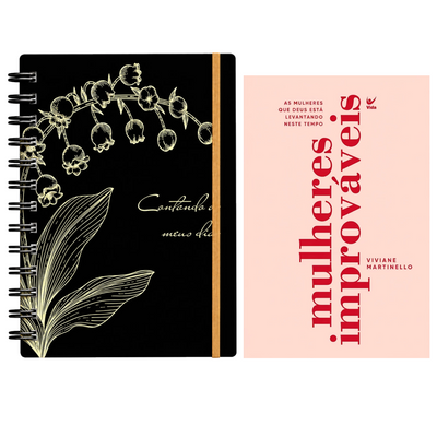 Kit Planner Contando os Meus Dias | Capa Preta Lírio do Vale + Mulheres Improváveis | Viviane Martinello