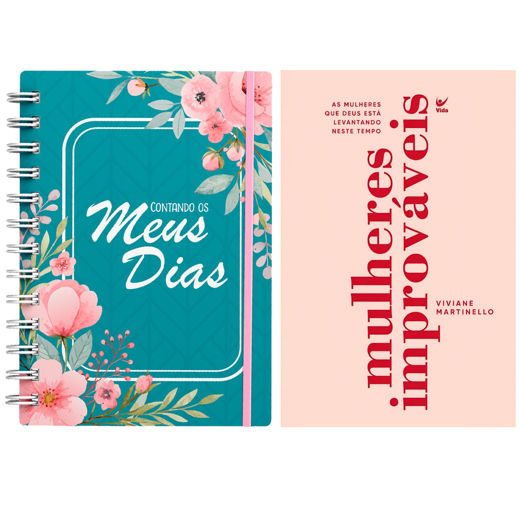 Kit Planner Contando os Meus Dias | Capa Verde Floral + Mulheres Improváveis | Viviane Martinello