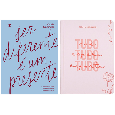 Kit Ser Diferente é Um Presente | Vitória Martinello + Bíblia Sagrada Slim Tudo Crê | NVT | Capa Dura