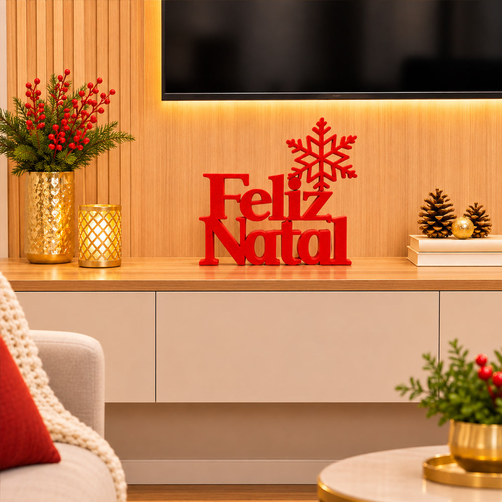 Letreiro 3D | Feliz Natal Com Floco de Neve