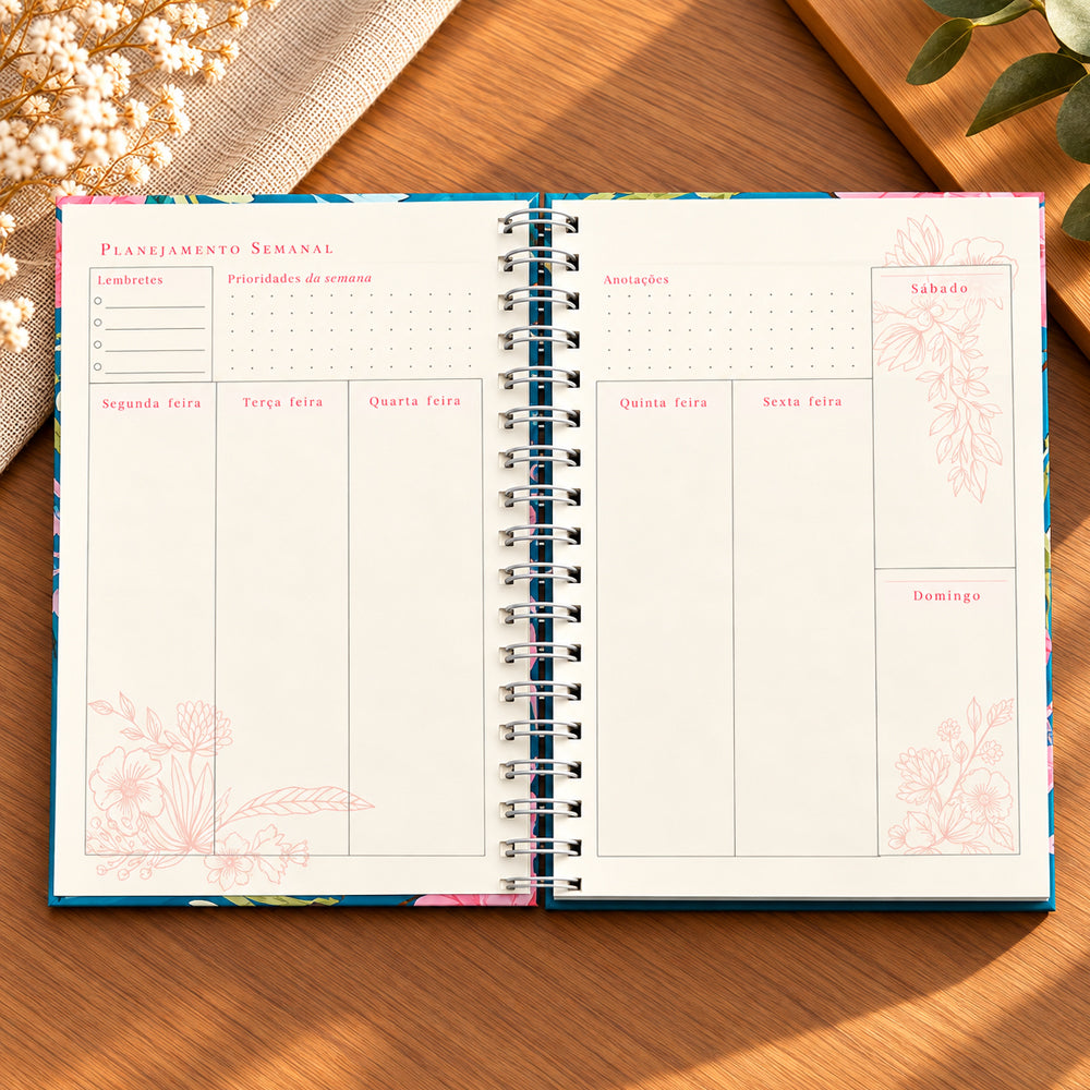Planner Contando os Meus Dias | Capa Floral Verde