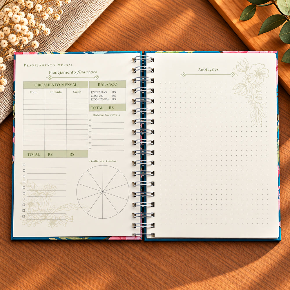 Planner Contando os Meus Dias | Capa Floral Verde